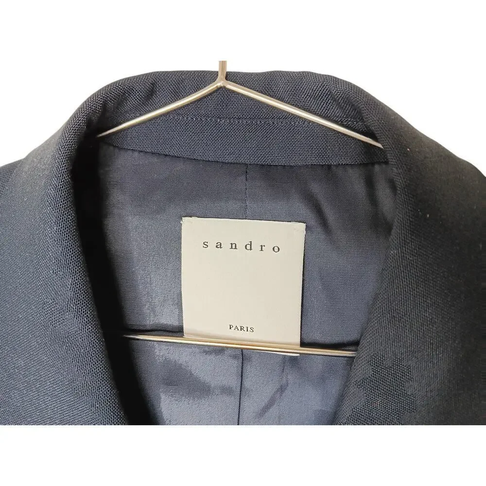 Sandro Paris Blazer Jacket FR 48 US 38 Navy Wool Double Breasted Mens Oversized